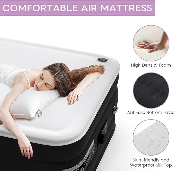 Twin Air Mattress,17” Inflatable Blow Up Bed with High Capacity Built in Pump, Soft Milk Fiber Topper. 450 Lb. Limit, for Home, Camping, Guests