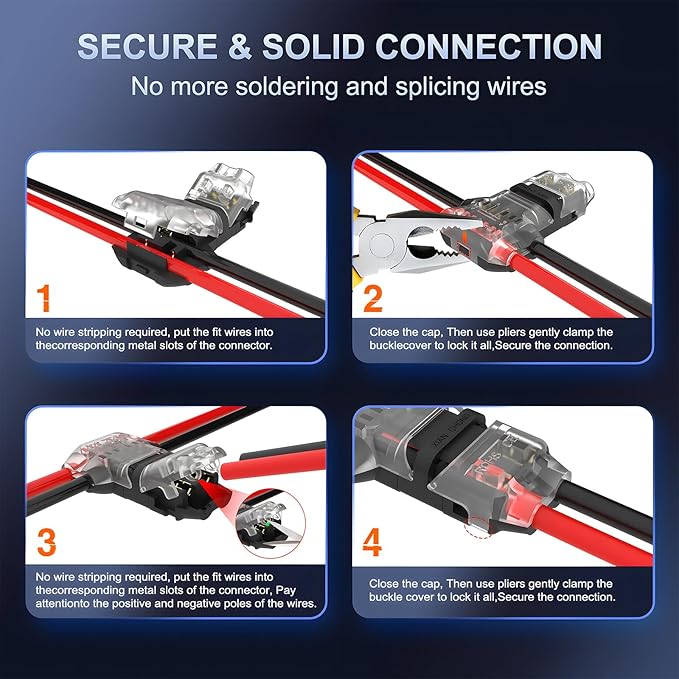 VISDOLLT Tap Wire Splitter Connectors 3 Way 2 Pin Low Voltage Wire Connectors for 16-20 AWG, 10Pcs Solderless No Wire Stripping Quick Wire Splice Connectors