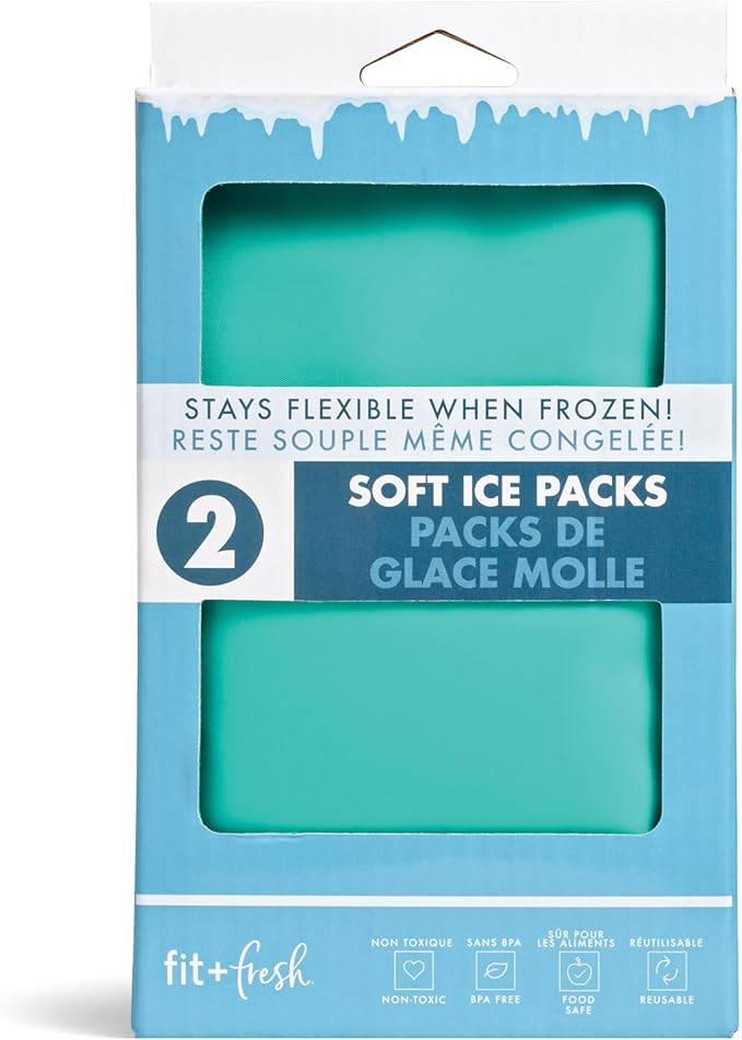 Fit & Fresh Cool Coolers 2 Pack Soft Ice for Lunch Bags, Flexible Stretch Nylon, Durable, Reusable Lunch Box Ice Packs, Ice Packs for Lunch Boxes, Reusable Freezer Packs, Easy to Clean, Teal