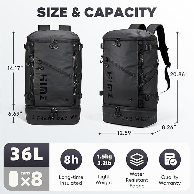 Backpack Cooler with Lunch Compartment, Heavy Duty Insulated Backpacks for Men Work, 35L Travel Backpacking -17 inch Laptop Bag Carry On Back packs for Airplane, Black