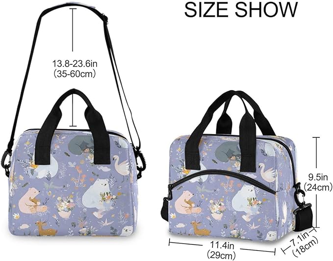 ALAZA White Bear Pattern Lunch Box for Men Women Adults Insulated Lunch Bag Cooler Bag with Adjustable Shoulder Strap for Work Picnic Travel