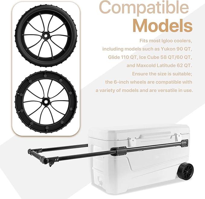 LBB-Parts 6 Inch Cooler Wheels,Compatible with Most Igloo Coolers,Fits Yukon 90 QT,Glide 110 QT,Ice Cube 58 QT/60 QT,Maxcold Latitude 62 QT etc,6'' Cooler Replacement Wheels kit
