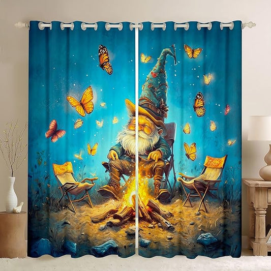 Erosebridal Camping Adventure Blackout Curtains for Bedroom Living Room Cartoon Gnome Window Curtains 2 Panels 52" Wx84 L Campfire Butterflies Drapes,Outdoor Life Window Treatments