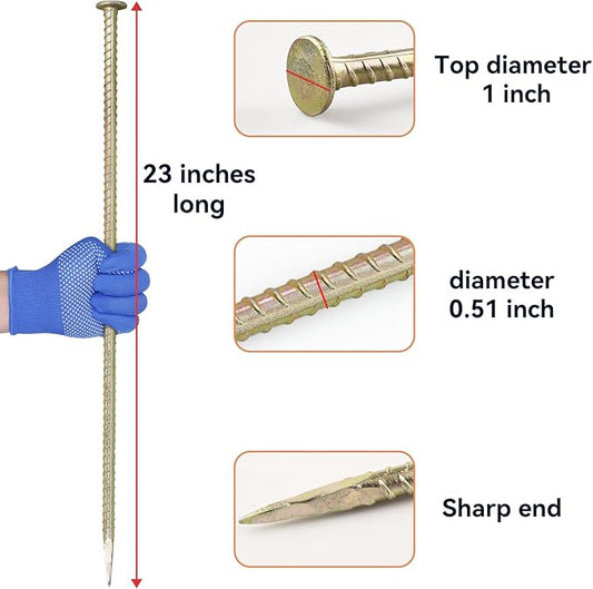 23-Inch Long Rebar Stakes - 1/2 Inch Diameter Heavy Duty Galvanized Steel Ground Asphalt Anchors for Speed Bump, Wheel Stop, Tent and More (10)