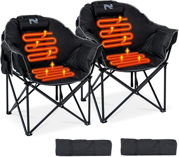Oversized Heated Camping Chair, Heated Chairs Outdoor Sports with 3 Heat Levels, Portable Folding Heated Outdoor Chair for Lawn Patio Lounge, Battery NOT Included