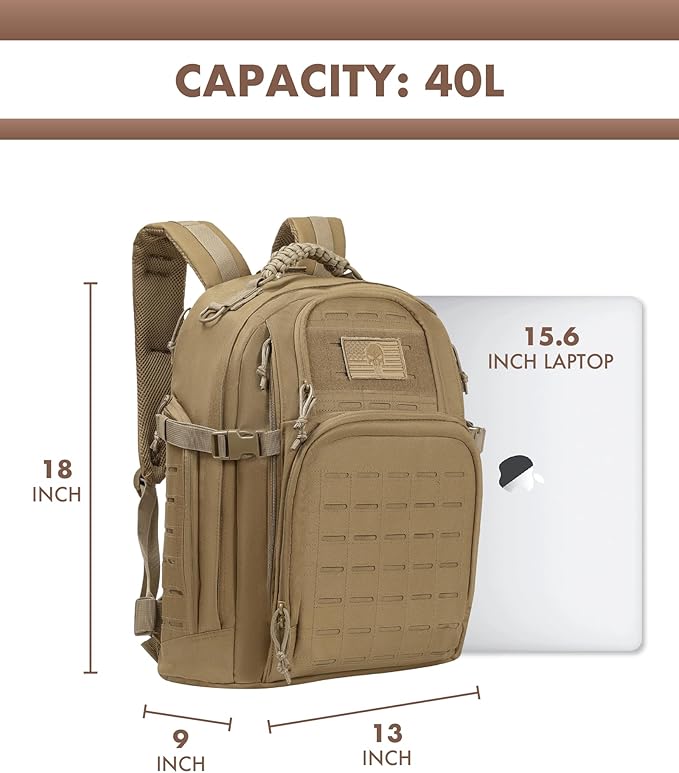 TRAILKICKER Military Tactical Backpack 40L for Men, Hiking Molle EDC Daypack Work Backpack with Water Bladder Compartment