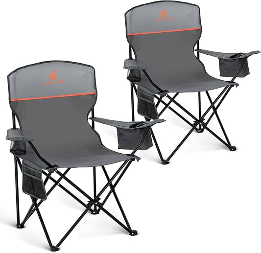 ALPHA CAMP Camping Chair 2 Pack Portable Chair with 3-Can Cooler Folding Chair with Side Pocket and Cup Holder, Collapsible for Camping, Tailgates, Beach, Fishing and Sports,2PC