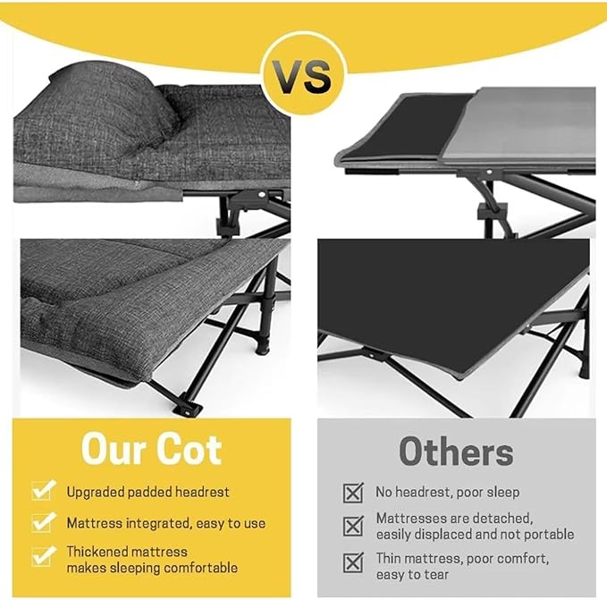 Camping Cot for Adults, Portable Folding Bed with Mattress and Carry Bag,Camping Bed with Side Pockets, Sleeping Cot for Office Home Nap, Outdoor, Camping, Travel, Supports 450 lbs