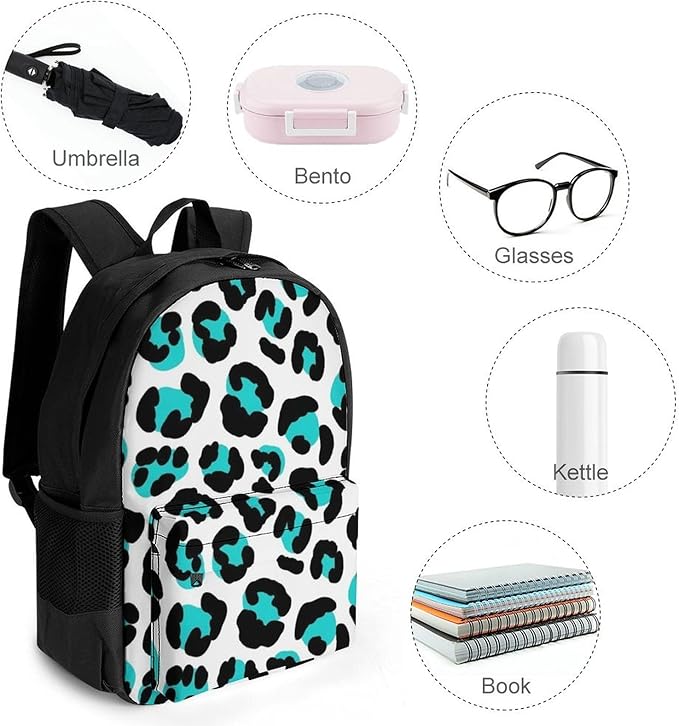 Lightweight Rucksacks for Camping Picnic Walking Cycling, Large Capacity Multipurpose Anti-Theft Carry On Bag, Cheetah Blue And Black Leopard Travel Hiking Camping Rucksack