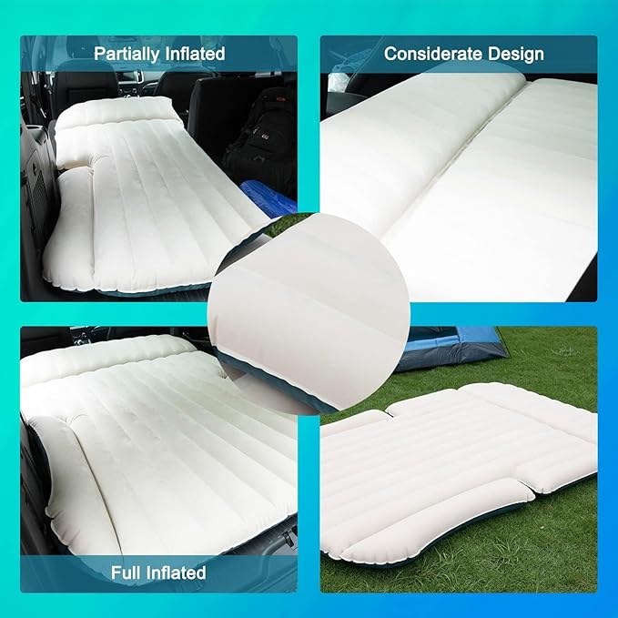 Double-Sided-Thick Flocked SUV Air Mattress Built-in Pillow with Pump Car Mattress | Leakproof Comfortable Durable Car Air Mattress| for Auto Camping, Road Trip