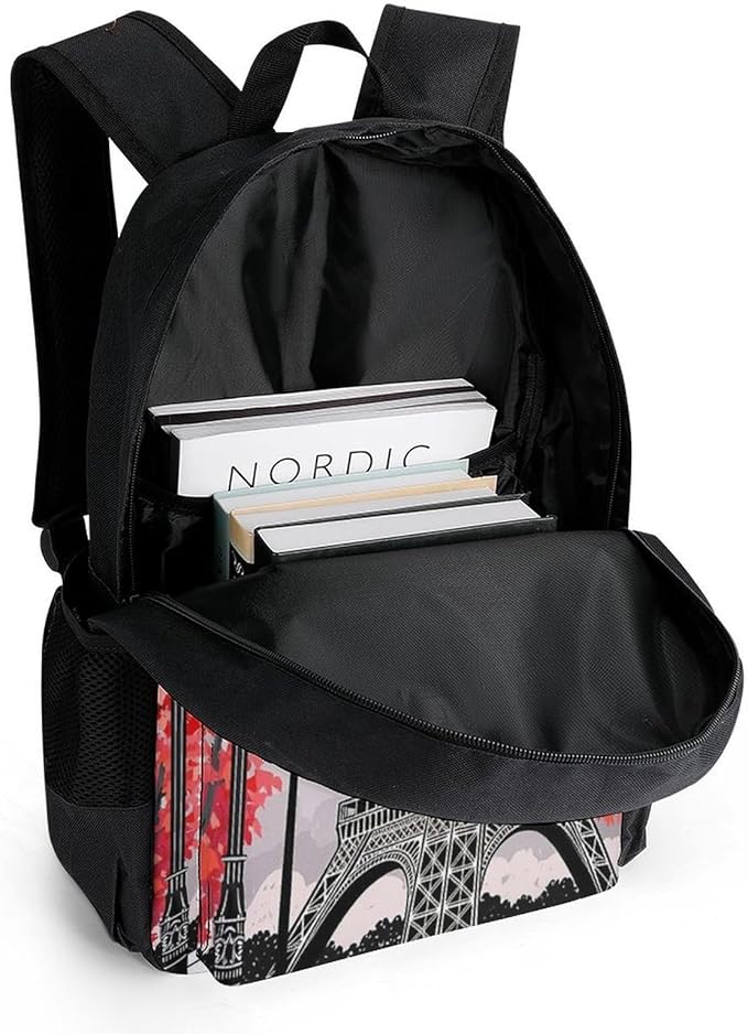 Supdreamc Daypack Backpack Polyester Anti-Theft Multipurpose Paris European City Landscape France Eiffel Tower Oil Art Bookbag Big Capacity Travel Hiking Camping Rucksack With Smooth Zippers