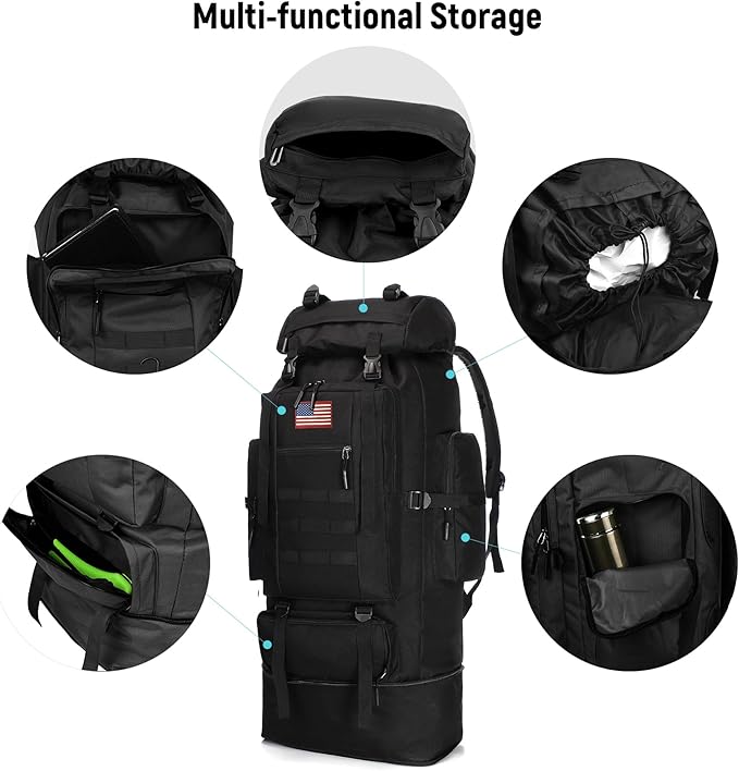 JUMAHE 100L Hiking Backpack for Men - Rucksack Molle Military Tactical Waterproof Lightweight Camping Backpack 3 Day Assault Pack for Travel, Climbing, Backpacking