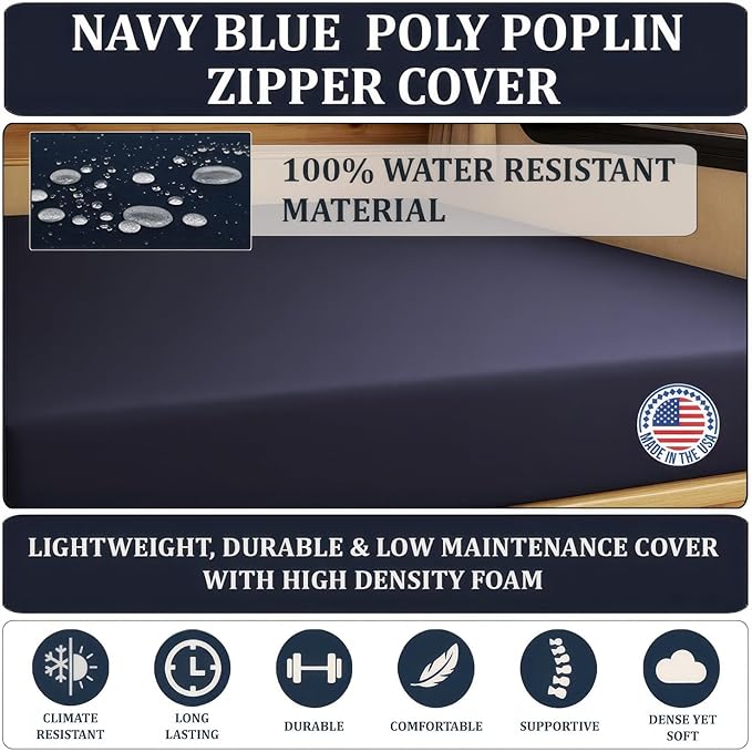 Foamma 8" x 28" x 75", Firm with Water Resistant Cover, Mattress Replacement for RV Bunk, Camper, Truck & Travel Trailer, Back Support, CertiPUR-US Certified, Made in USA