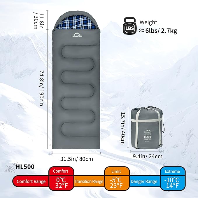 Naturehike Lightweight Compact Sleeping Bag, 59℉/32℉ Envelope Ultralight Backpacking Sleeping Bag Portable, Waterproof with Compression Sack for Cold&Warm, Camping, Traveling, Hiking