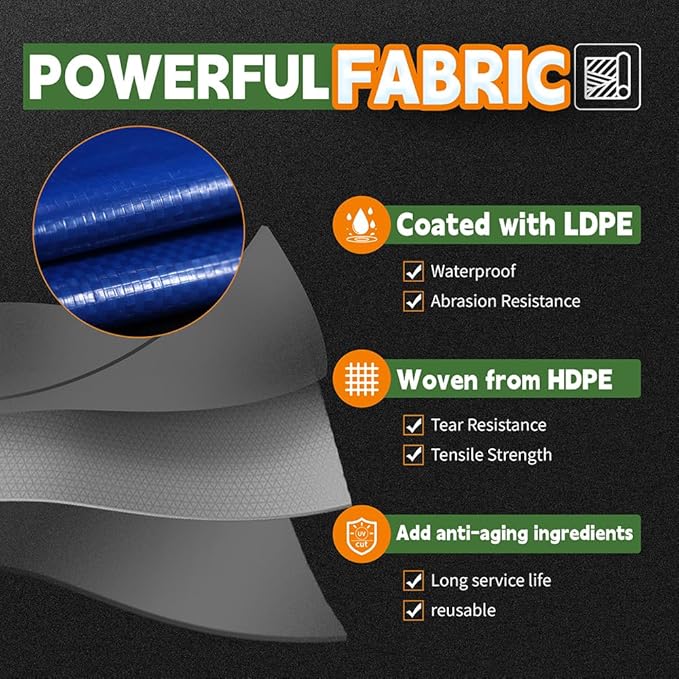 Blue Tarp 12x14 Feet, 8 Mil Thick, UV Resistant, Multipurpose Waterproof Poly Tarp Cover with Metal Grommets and Reinforced Edges by RAINDEWAY