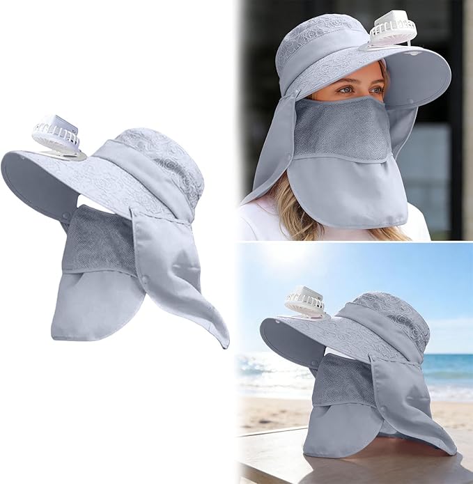 Solar Fan Cap, Wide Brim Sun Cap, USB and Solar Powered Adjustable Breathable Fan Hat for Women Men Outdoor