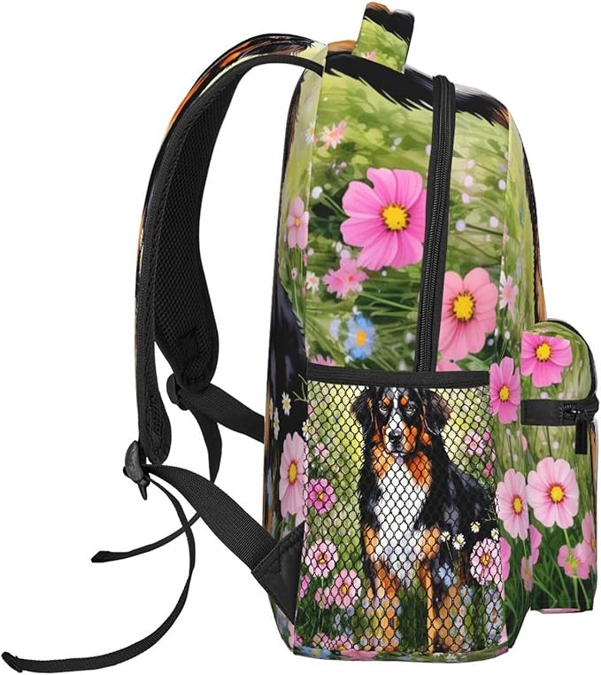 Rucksacks Multipurpose Anti-Theft Big Capacity Bookbag, Shetland Sheepdog Dog Watercolor Pink Flower Art Travel Hiking Camping Rucksack With Padded Straps