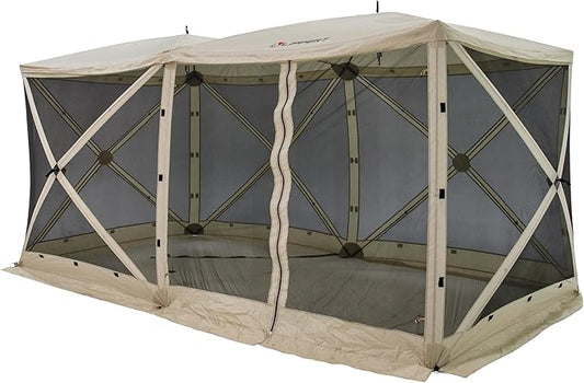 Lippert Picnic Popup Double Gazebo Tent for Camping, Patios and Easy Outdoor Shelter, 16' x 8' Breathable Mesh Screen Walls, 8-12 People, 128 Sq. Ft. Integrated Lantern Holders - 2022114836