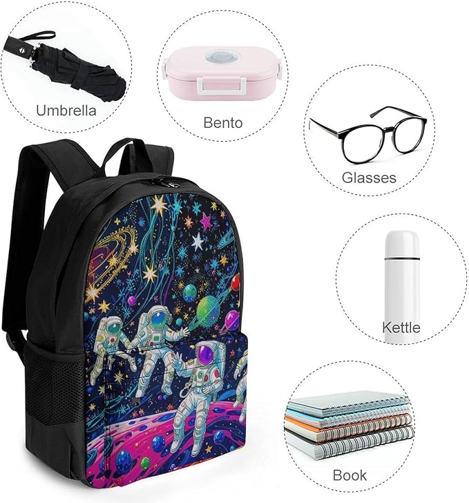 Supdreamc Backpack Lightweight Anti-Theft Multipurpose Fantasy Cosmic Astronauts Stars Galaxy Art Shoulder Bag Large Capacity Travel Hiking Backpack With Padded Straps
