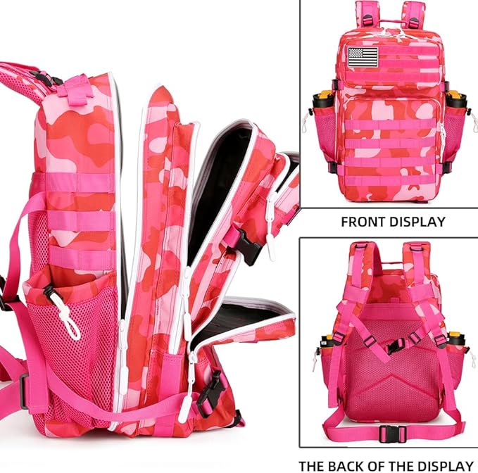 45L Military Tactical Backpacks 3 Days Assault Pack Bag Fitness Rucksack 3 Day Bug Out Bag Hiking Treeking Molle Daypack (Rose Red CP)