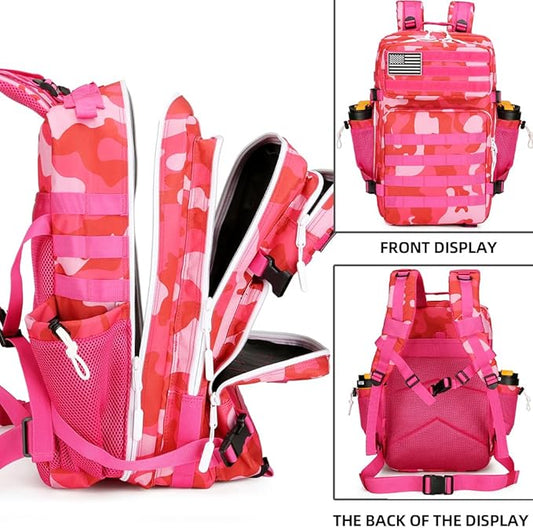 45L Military Tactical Backpacks 3 Days Assault Pack Bag Fitness Rucksack 3 Day Bug Out Bag Hiking Treeking Molle Daypack (Rose Red CP)
