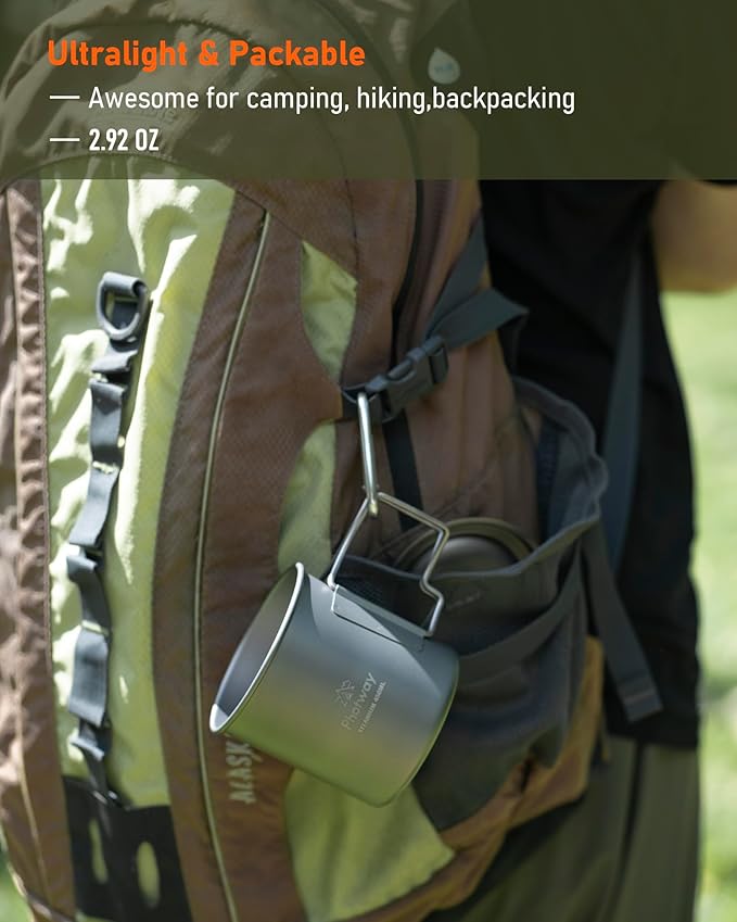 Camping Titanium Mugs Cups 450ml Camp Coffee Mug with Lid - Ultralight Backpacking Camp Cup for Hiking Backpacking Camping Open Fire