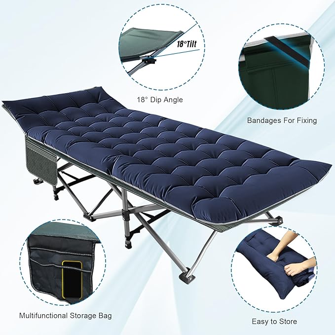 BIG RED Camping Cot, Folding Camping Cots for Adults Sleeping 1200D Double Layer Oxford Portable Folding Outdoor Cots for Camping W/Soft Pad Carry Bag for Home Office Nap Beach Travel