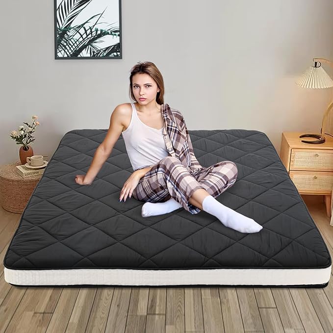 DoCred Queen Size Futon Mattress, Extra Thick Foldable Japanese Floor Mattress Memory Foam Sleeping Pad for Adults, Roll Up Mattress Tatami Mat Breathable Floor Lounger Guest Bed