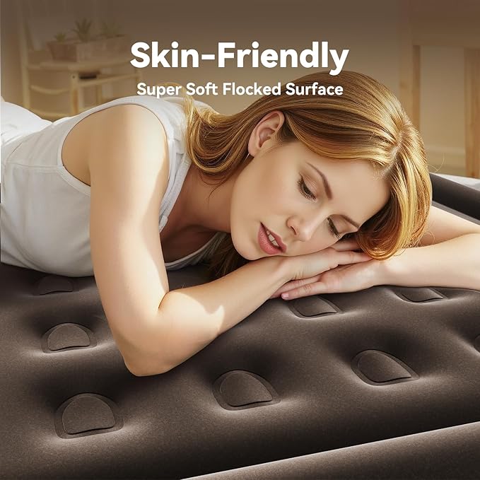 DIVON King Air Mattress with Built in Pump Raised, 3 Min Self Inflatable Mattress, 18’’ Blow up Mattress for Adults, 750 LBS Portable Air Bed for Guest, Camping, Travel & Floor, Brown