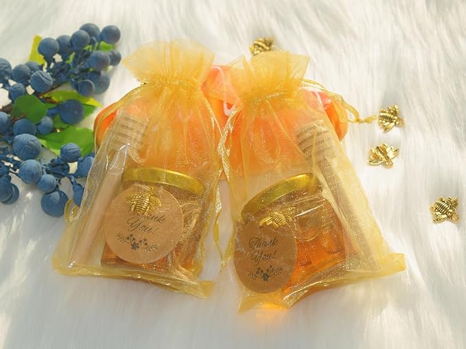 IIKUM 40 Pack Glass Honey Jars, 1.5 oz Hexagon Honey Pots with Lids, Dippers, Bee Pendants, Gift Bags, Thank You Cards, Jute and Stickers-Great Honey Jars Set for Baby Shower, Wedding and Party Favors