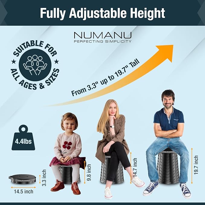 NUMANU 19.7" XXL 3IN1 Portable Toilet Seat, Stool, Trash Can | Adjustable Height Portable Potty, Foldable Toilet with Lid & Waste Bags, Outdoor Travel Potty, Pop Up Camping Toilet for Adults & Kids