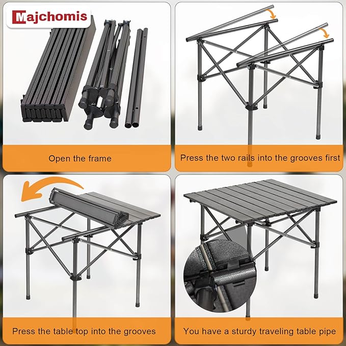 Portable Folding Camping Table for 2-4 Persons, Outdoor Lightweight Roll Up Camping Table with Carry Bag for Hiking, Picnics, BBQs, Beach Trips & Tailgating(20.8 inch Black)