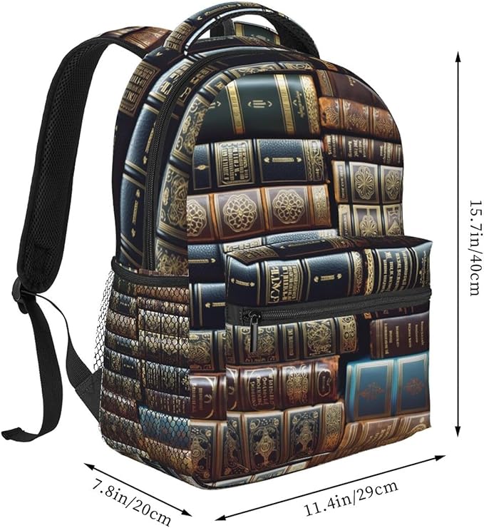 Men Women Polyester Vintage Books Art Casual Daypack Large Capacity Carry On Bag With Adjustable Shoulder Straps for Camping Work Running