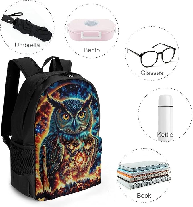 Rucksacks Multipurpose Anti-Theft Big Capacity Bookbag, Galaxy Nighthawk Owl Travel Hiking Camping Rucksack With Padded Straps