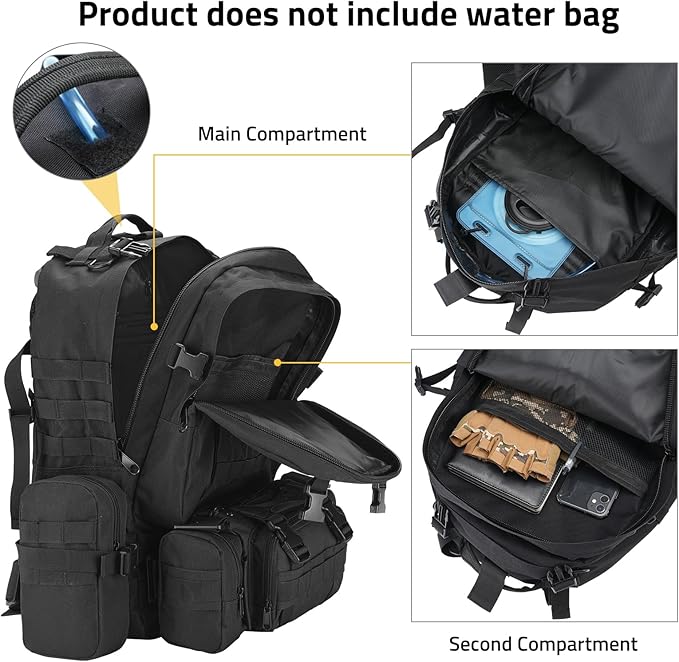 CVLIFE 60L Tactical Backpack for Men Women Military Large Army Rucksack With D-Ring Molle Clips Compass Accessories 3 Day Bug Out Survival Molle Bag Hiking Camping Gym Daypack Backpacks,Black