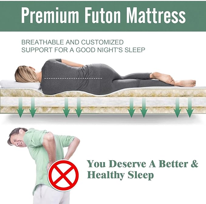 NeuType Futon Mattress Sleeping Mat on Floor for Adults, Kids - Suitable for Camping, Road Trip, Guest Room, Japanese Futon Mattress, Queen Size