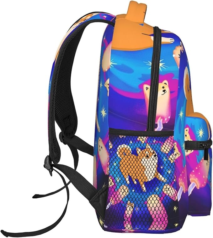 Daypack Bookbag Multipurpose Anti-Theft Big Capacity Carry On Bag, Purple Space Corgi Dog Art Travel Hiking Camping Rucksack With Padded Straps