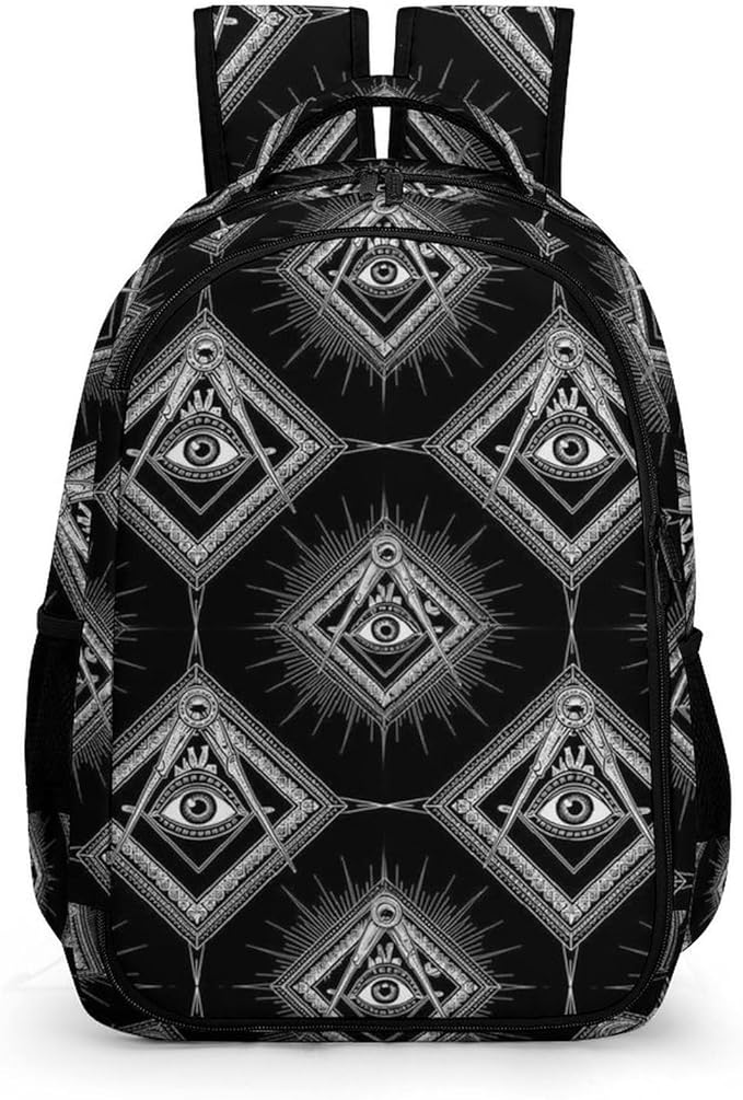 Large Capacity Laptop Backpack Freemasonry Freemason Logos Black, Sturdy Water Resistant College Bookbag with Water Bottle Pockets for Business Travel Gifts
