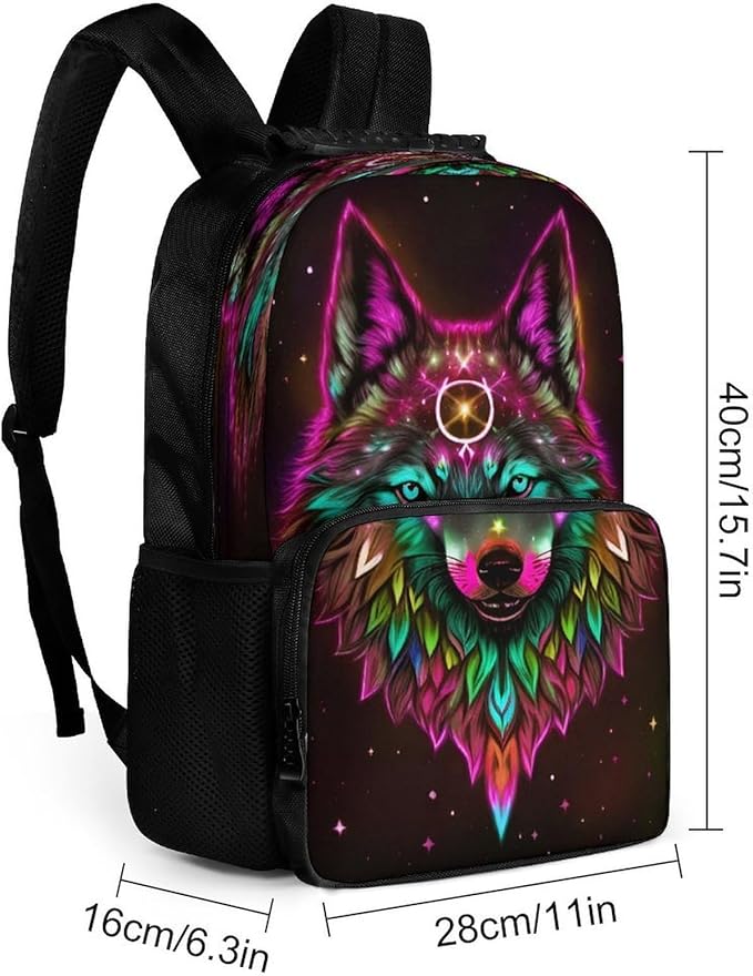 Lightweight Rucksacks for Climbing Outdoors Walking Cycling, Large Capacity Anti-Theft Multipurpose Carry On Bag, Trippy Tribal Wolf Space Galaxy Art Camping Outdoor Backpack