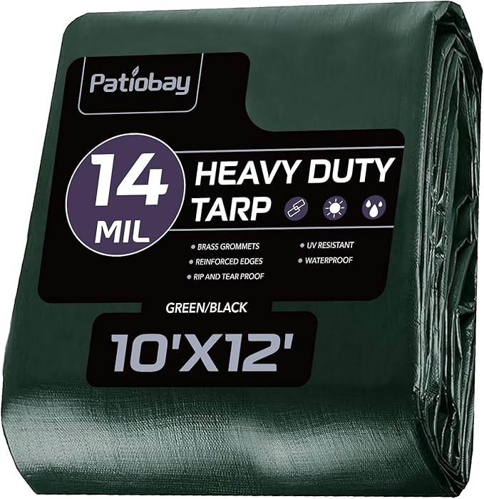 Tarp 10x12 Feet, 14 Mil Waterproof Tarps Heavy Duty with Brass Grommets, Thick Plastic Tarp, UV Resistant Tear&Fade Resistant, Reinforced Edges for Outdoor Pool Car Camp Tent
