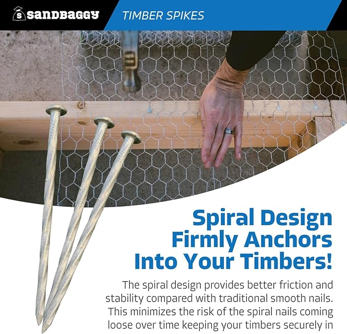 Sandbaggy 6" Spiral Landscape Timber Spikes - Galvanized Steel Nails - Landscaping Stakes, Artificial Turf Pins - 3 Gauge Steel (Metal, 4000)