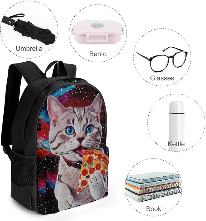 Shoulder Book Bags Anti-Theft Multipurpose Big Capacity Bookbag, Galaxy Taco Cat Pizza Travel Hiking Backpack With Smooth Zippers