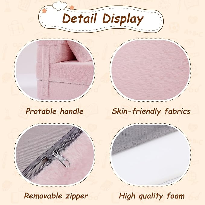Folding Sofa Bed Floor Mattress for Kids with Pillow, Toddler Washable Folding Floor Nap Mat for Daycare, Child Fold Up Sofa Futon Chair Bed with Storage Bag for Playroom, Camping