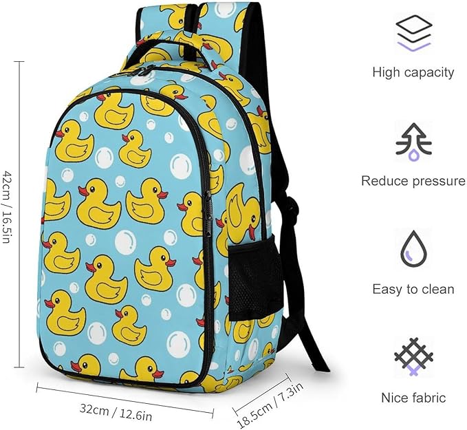 Backpack Yellow Rubber Duck Print, Lightweight Water Resistant Casual Daypack for Travel Commute and Hiking