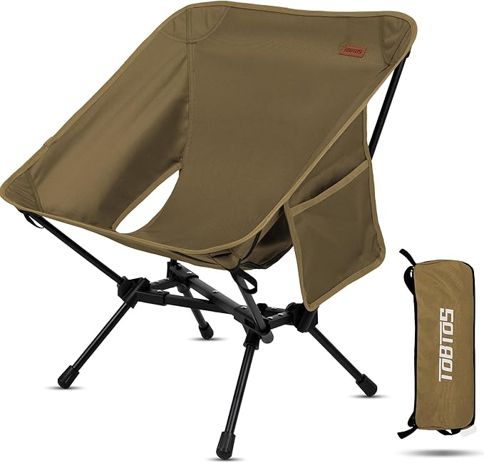 TOBTOS Portable Camping Chair, Support up to 330 LBS, Lightweight Folding Backpacking Chair for Outdoor Camp, Travel, Beach, Picnic, Hiking, Backpacking (Khaki)