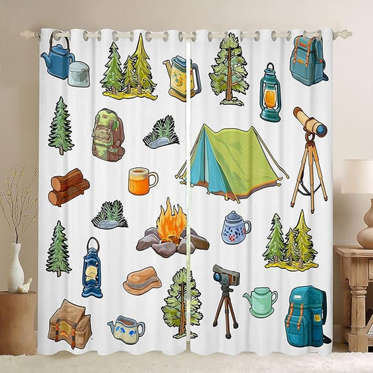 Feelyou Camper Theme Curtains for Bedroom Living Room Happy Camping Blackout Shades Adventure Camper Room Darkening Curtain Window Treatments, 2 Panels 52 x 63 Inch Decor