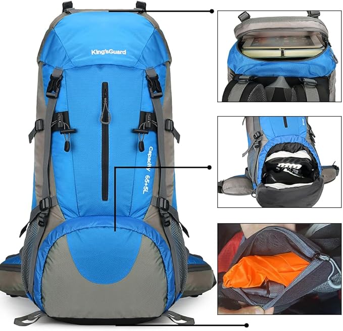 King'sGuard 70L Hiking Backpack with Rain Cover Lightweight Waterproof Travel Camping Backpack Large Backpacking Pack