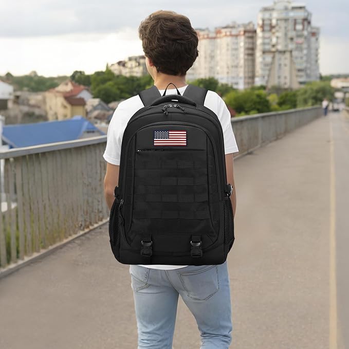 Tactical Backpack - 19'' Waterproof School Bag for Kids, 15.6" Laptop Compartment & MOLLE Webbing for Camping Hiking Travel