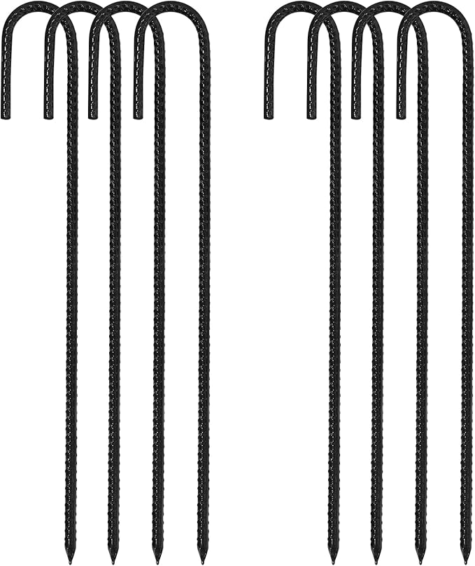 ERYTLLY 16In Rebar Stakes J Hook Heavy Duty Galvanized Metal Stakes for Ground Barrel Soil Tent Swing Set Anchors Fence Stakes Curved Steel Plant Support Garden Stakes with Hooks (16in 8pk)