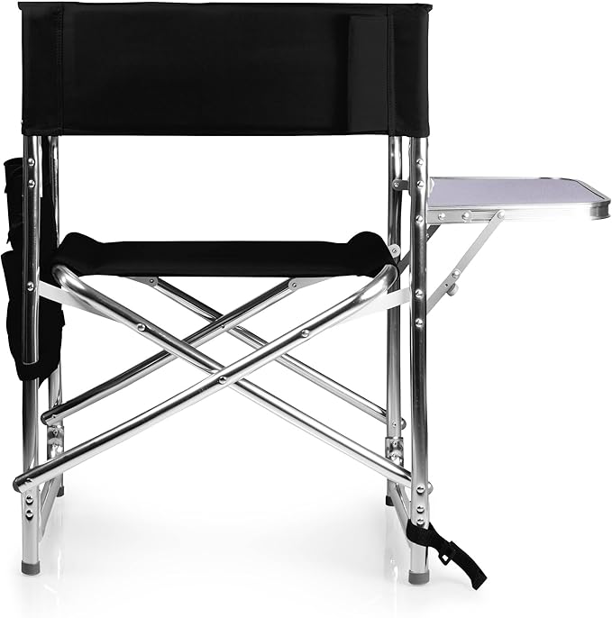 Personalized Embroidered Sports Director Chair with Side Table and Storage Pockets by Picnic Time - Black